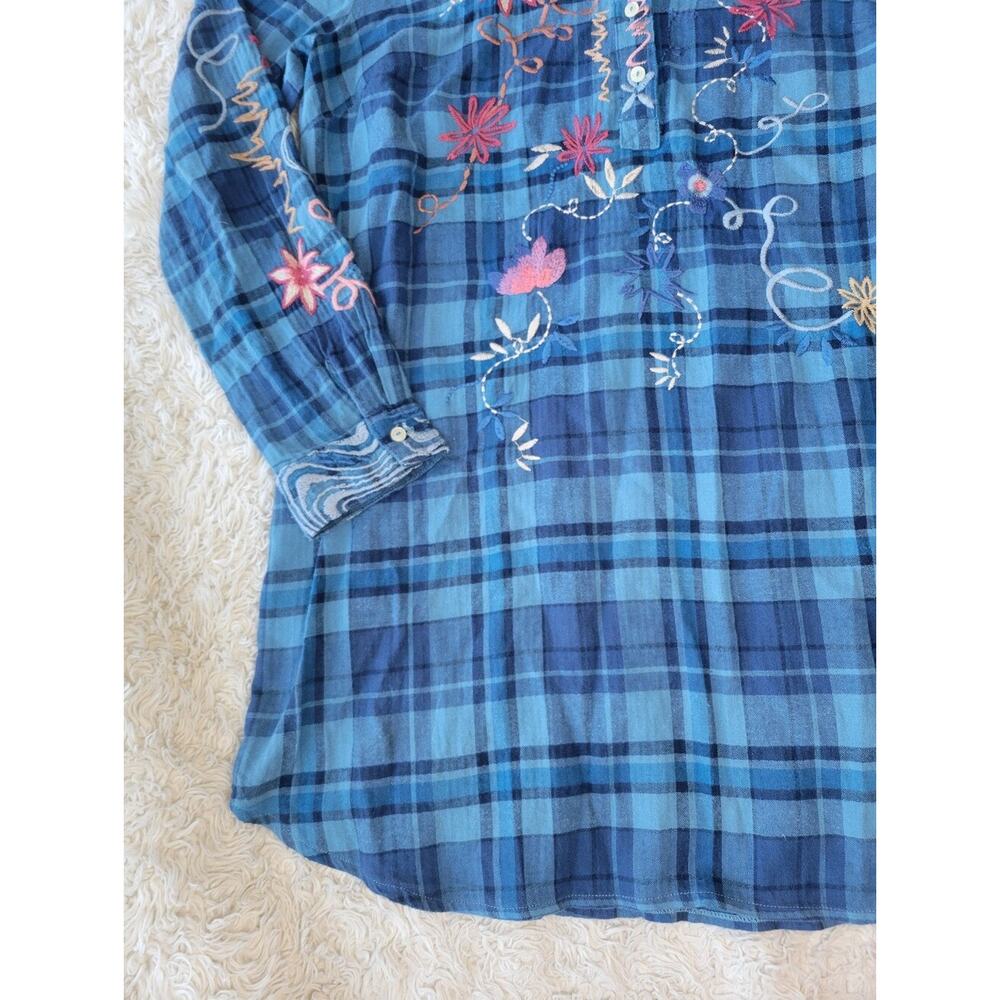 Johnny Was Carmen Henley Shirt Tunic Dress Blue Plaid Small - Picture 5 of 9